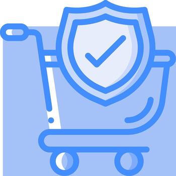 A shopping cart with a shield and a check mark vector