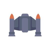 Spacecraft with two rocket boosters taking off from base vector