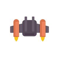 Jetpack with fire flying forward generating thrust vector