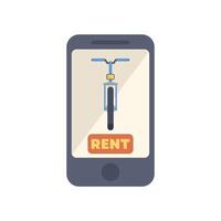 Smartphone displaying bike rental app with rent button in flat design vector