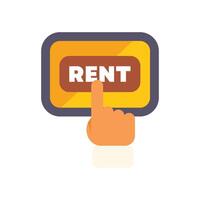 Hand pressing rent button on yellow device vector