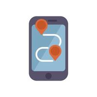 Smartphone showing a route with two location pins vector