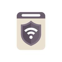 Mobile phone displaying wifi protected by security shield icon vector