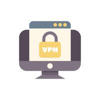 Desktop computer displaying vpn protected connection through secure network vector