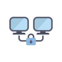 Network security system connecting two computers with locked padlock vector