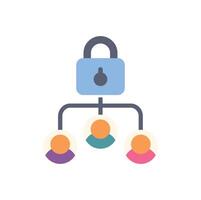 Padlock protecting team of three businesspeople sharing data securely vector