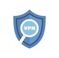 Magnifying glass focusing on vpn text inside a protective shield vector
