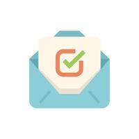 Blue mail envelope containing check mark symbol for validation vector
