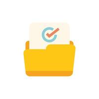 Yellow computer folder storing document with validation mark icon vector