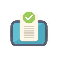 Mobile phone validating document with green check mark icon vector