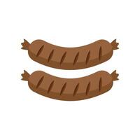 Two grilled sausages with grill marks isolated on white background vector