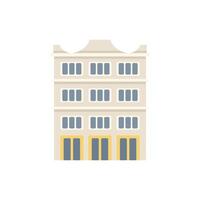 Beige apartment building with shops on first floor icon vector