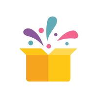 Open cardboard box exploding with colorful confetti vector