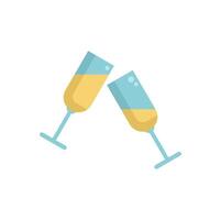Two champagne flutes clinking in celebration on white background vector