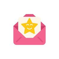 Pink open envelope containing a smiling star on white background vector