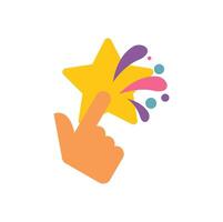 Hand pointing at a sparkling star with index finger vector