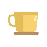 Yellow coffee mug sitting on matching saucer icon vector