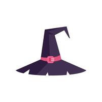 Tall black witch hat with pink buckle pointing right on white background vector