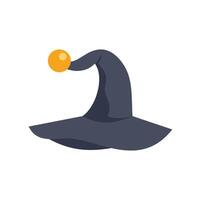 Dark blue witch hat with golden ball pointing right on white background vector