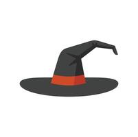 Black witch hat with orange ribbon pointing upwards vector