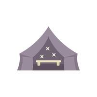 Grey camping tent with bench and stars showing at night vector