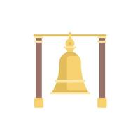 Large golden bell hanging between two columns flat icon vector