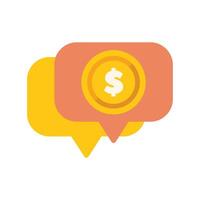 Speech bubbles overlapping with a golden coin inside symbolizing financial negotiation vector