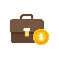 Brown briefcase displaying a gold coin with a dollar sign representing investment and finance vector