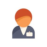 Businessman character wearing id card smiling at viewer in flat design vector