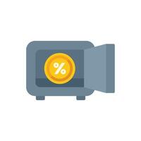 Open safe deposit box containing percentage sign coin for interest rate vector