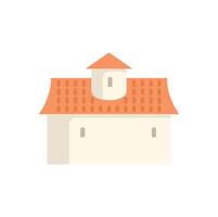 Medieval building with tower and tiled roof featuring round arch windows vector