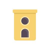 Simple flat design yellow medieval tower building with windows and archway vector