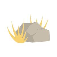 Grey stone surrounded by dry desert plants minimalist illustration vector