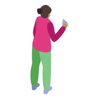 Woman using smartphone, rear view, isometric projection vector
