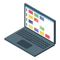 Laptop showing project management software with kanban board displaying tasks vector