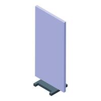 Blank roll up banner stand displaying light purple surface on a grey base vector