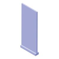 Light purple advertising stand displaying a blank vertical banner in isometric view vector