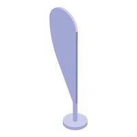 Purple teardrop beach flag standing on a round base vector