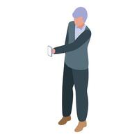 Elderly businessman using smartphone for business, online banking, sending messages vector