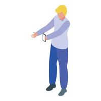 Office worker using augmented reality app on smartphone vector