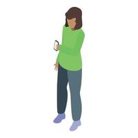 Young woman using smartphone, mobile application concept, isometric view vector