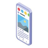 Smartphone displaying social media post with photo and text vector