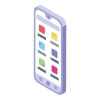 Smartphone showing a list of colorful application icons in isometric view vector