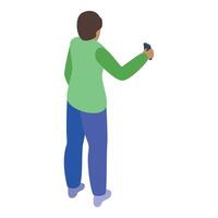 Young man taking photo with smartphone, isometric view vector