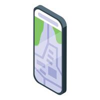 Smartphone showing city map navigation app in isometric view vector