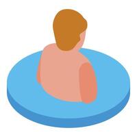 Man relaxing in round blue swimming pool, vector