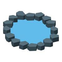 Artificial pond surrounded by grey stones in isometric view vector