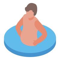Pregnant woman relaxing in water birth pool using inflatable support ring vector
