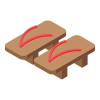 Traditional japanese geta sandals featuring red straps in isometric view vector