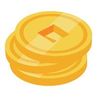 Stack of three shiny gold chinese fortune coins representing prosperity and wealth vector